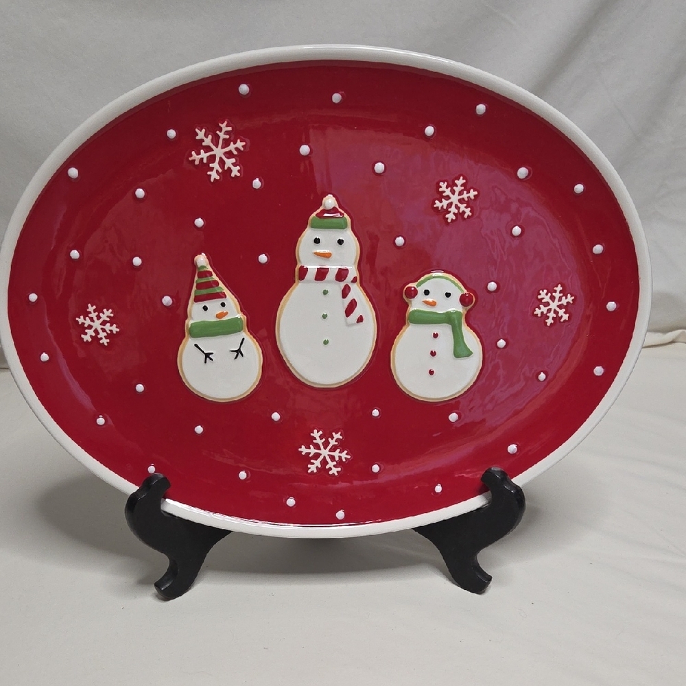 50% Off All Christmas!  NWOT Hallmark Red and White Snowman Holiday Platter